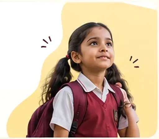 Illustration of a schoolgirl with a backpack looking ahead with a smile